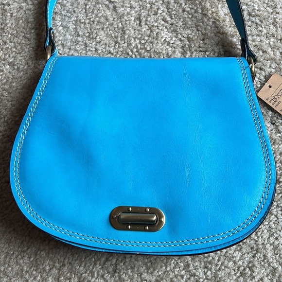Made in Italy- Leather blue gold hardware crossbody handbag purse adjustable - Picture 3 of 15